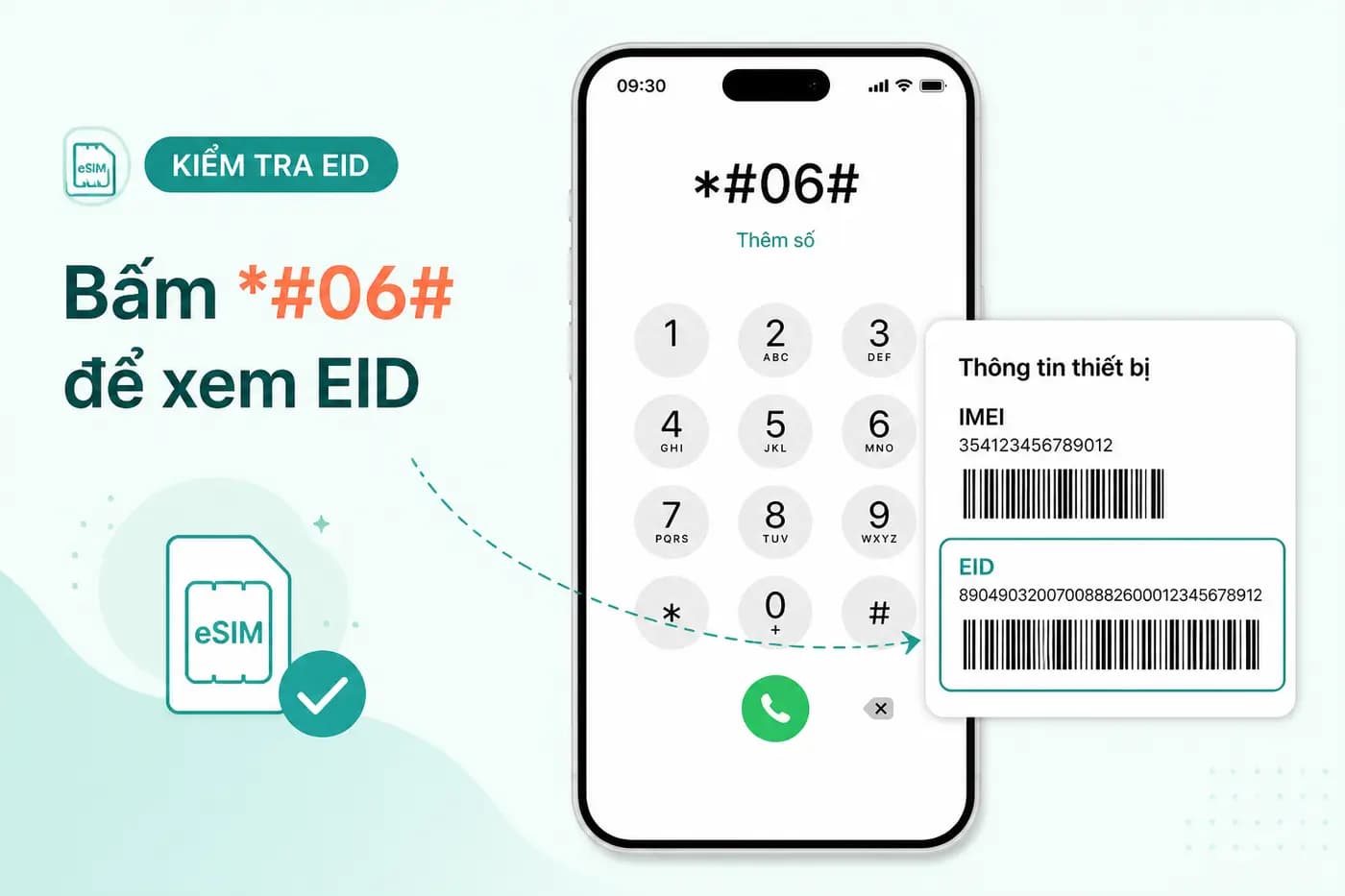 Bấm *#06# trên điện thoại để xem mã EID và IMEI